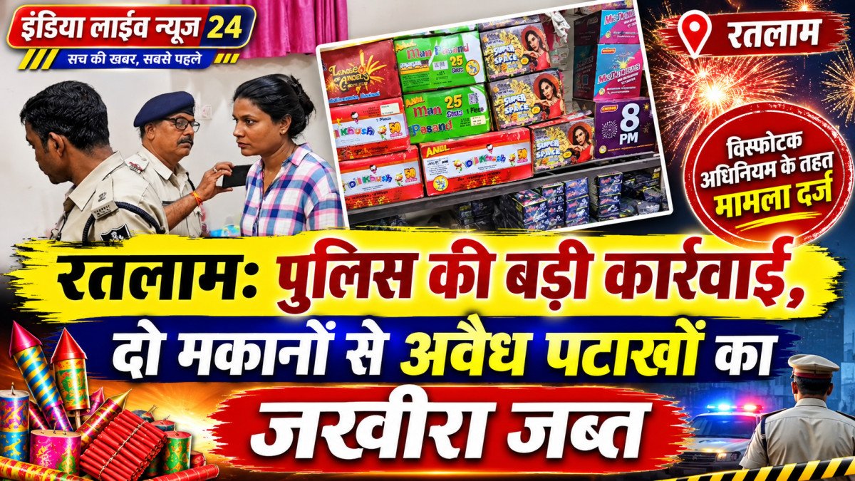 रतलाम: पुलिस की बड़ी कार्रवाई, दो मकानों से अवैध पटाखों का जखीरा जब्त; विस्फोटक अधिनियम के तहत मामला दर्ज