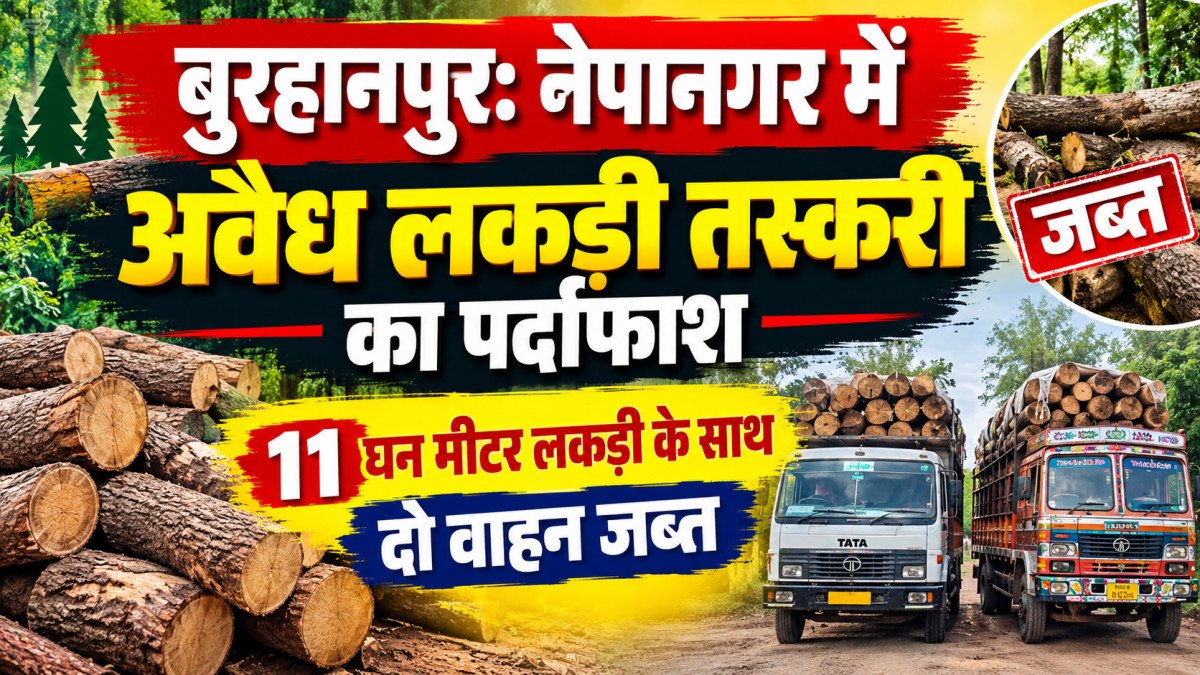 बुरहानपुर: नेपानगर में अवैध लकड़ी तस्करी का पर्दाफाश, 11 घन मीटर लकड़ी के साथ दो वाहन जब्त