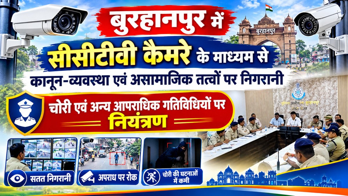 बुरहानपुर में सीसीटीवी कैमरे के माध्यम से कानून-व्यवस्था एवं असामाजिक तत्वों पर निगरानी  चोरी एवं अन्य आपराधिक गतिविधियों पर नियंत्रण