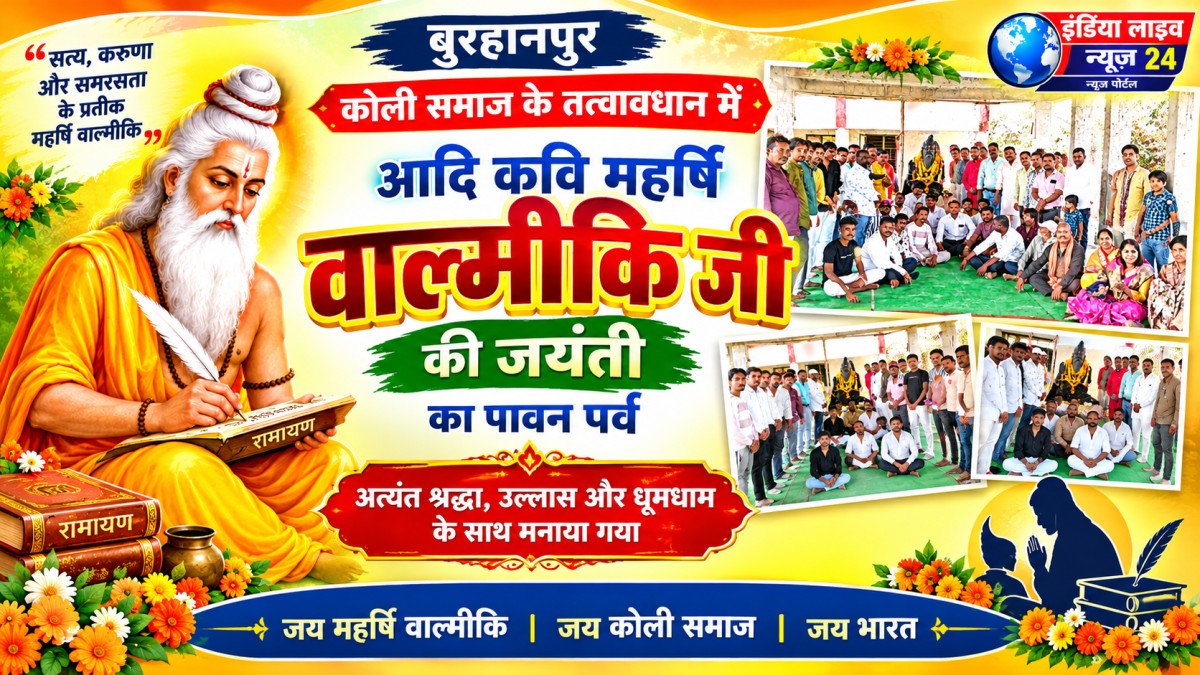 बुरहानपुर में कोली समाज द्वारा आयोजित आदि कवि महर्षि वाल्मीकि जयंती के इस पावन अवसर पर भव्य आयोजन 