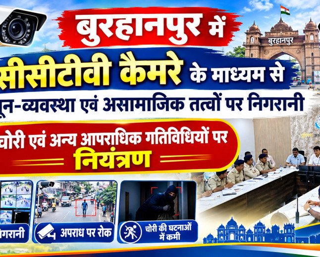 बुरहानपुर में सीसीटीवी कैमरे के माध्यम से कानून-व्यवस्था एवं असामाजिक तत्वों पर निगरानी  चोरी एवं अन्य आपराधिक गतिविधियों पर नियंत्रण